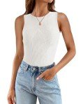 ZESICA Womens Ribbed Tank Tops 2024 Summer Sleeveless High Neck Casual Slim Fitted Basic Knit Shirts,White,Medium