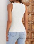 ZESICA Womens Ribbed Tank Tops 2024 Summer Sleeveless High Neck Casual Slim Fitted Basic Knit Shirts,White,Medium