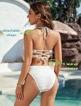 Blooming Jelly Womens Bandeau Bikini Sets Sexy Strapless Two Piece Swimsuit Cheeky High Cut Cute Ribbed Ladies Bathing Suit (Medium, Beige)