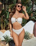 Blooming Jelly Womens Bandeau Bikini Sets Sexy Strapless Two Piece Swimsuit Cheeky High Cut Cute Ribbed Ladies Bathing Suit (Medium, Beige)