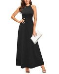 STYLEWORD Women's 2024 Fashion Black Dresses Formal Summer Maxi Wedding Guest Halter Long Evening Dress Outfits Trendy(Black,M)