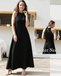 STYLEWORD Women's 2024 Fashion Black Dresses Formal Summer Maxi Wedding Guest Halter Long Evening Dress Outfits Trendy(Black,M)
