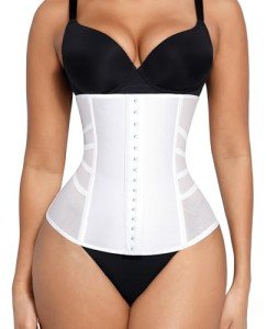 FeelinGirl Waist Trainer for Women Mesh Underbust Corset body shaper tummy control Shapewear Waist Cincher Girdles White