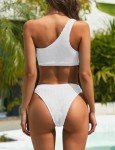 YIMISAN Women's Ribbed Bikini Sets One Shoulder Top with Mid Waist Two Piece Bathing Suit White