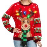 JOYIN Womens LED Light Up Christmas Sweater, Reindeer Christmas Ugly Sweater with Light Bulbs-Red
