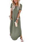 Olive Summer Casual Short Sleeve Maxi Dress