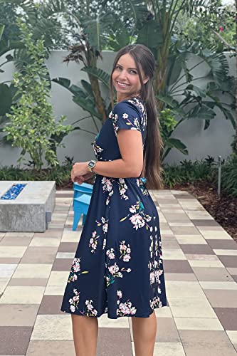 OUGES Women's Spring Dresses for Women 2024 Casual Summer Dress Short Sleeve V-Neck Floral Short Party Dress with Pockets(Florals,XL)