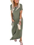 Olive Summer Casual Short Sleeve Maxi Dress