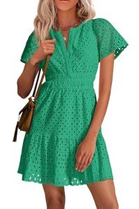 PrettyGarden Women's Summer V-Neck Lace Ruffle Dress