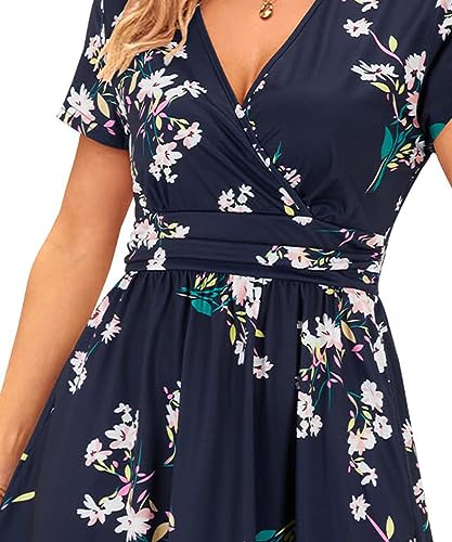 OUGES Women's Spring Dresses for Women 2024 Casual Summer Dress Short Sleeve V-Neck Floral Short Party Dress with Pockets(Florals,XL)