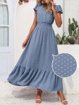 Swiss Dot Maxi Dress with Ruffles - Grey Blue