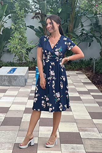 OUGES Women's Spring Dresses for Women 2024 Casual Summer Dress Short Sleeve V-Neck Floral Short Party Dress with Pockets(Florals,XL)