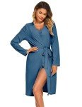 Dark Blue Rib Knit 3-Piece Pajama Set for Women