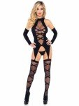 Leg Avenue Black Cami Garter, Stockings & Gloves