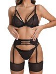 Popiv Women's 4-Piece Black Lingerie Set