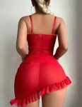 Red Lace Mesh Babydoll Chemise Nightgown for Women