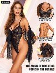 RSLOVE Women's Lace Kimono and Bodysuit Set