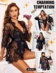 RSLOVE Women's Lace Kimono and Bodysuit Set