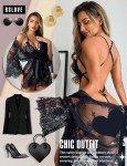 RSLOVE Women's Lace Kimono and Bodysuit Set
