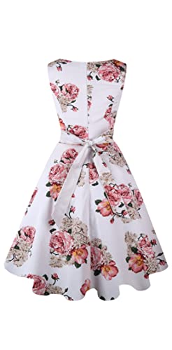 Dressever Women's 50s 60s Vintage Sleeveless Cocktail Party Dress with Pockets Pink Flower L