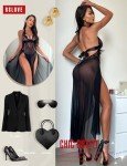 RSLOVE Black Lace Babydoll Sleepwear for Women