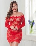 Plus Size Floral Lace Off Shoulder Babydoll Dress