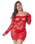 Plus Size Floral Lace Off Shoulder Babydoll Dress