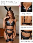 Avidlove Black Leather Lingerie Set with Garter Belt