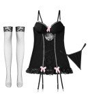 Floral Lace Garter Belt Babydoll Lingerie Set