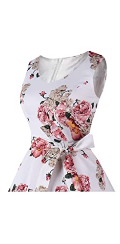 Dressever Women's 50s 60s Vintage Sleeveless Cocktail Party Dress with Pockets Pink Flower L
