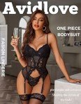 Avidlove Black Lace Babydoll Bodysuit with Garter Belt