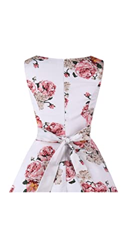 Dressever Women's 50s 60s Vintage Sleeveless Cocktail Party Dress with Pockets Pink Flower L