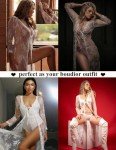 Avidlove Lace Kimono Lingerie Sexy Robe Gown Dress See-Through Coverup Babydoll White M