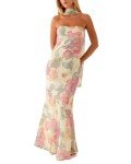 Floral Strapless Maxi Dress with Neck Scarf