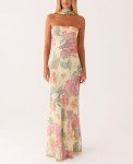 Floral Strapless Maxi Dress with Neck Scarf