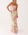 Floral Strapless Maxi Dress with Neck Scarf