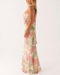 Floral Strapless Maxi Dress with Neck Scarf