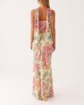 Floral Strapless Maxi Dress with Neck Scarf