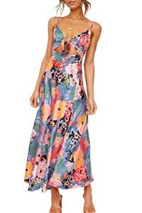 Floral Backless Satin Midi Dress for Summer
