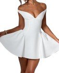 Azhong Women's White Summer V Neck Off-Shoulder Dress