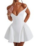 Azhong Women's White Summer V Neck Off-Shoulder Dress