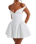 Azhong Women's White Summer V Neck Off-Shoulder Dress