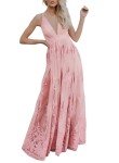 Pink Deep V-Neck Backless Lace Dress for Women