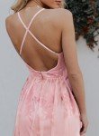 Pink Deep V-Neck Backless Lace Dress for Women