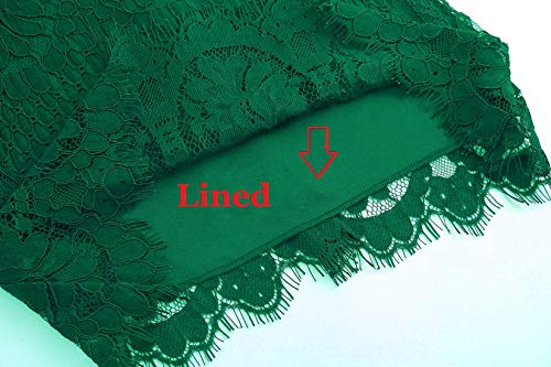 MSLG Wedding Dresses for Women Elegant Round Neck Short Sleeves V-Back Floral Lace Cocktail Party Dress 910 (Green, XL)