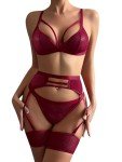 Elegant Lace Lingerie Set with Garter Belt - Wine