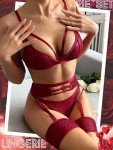 Elegant Lace Lingerie Set with Garter Belt - Wine