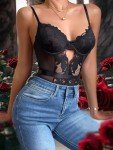 Black Lace Cut Out Teddy Bodysuit for Women