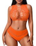 Avidlove Women's Orange Fishnet Lingerie Set