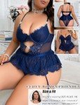 Navy Blue Women's Sexy Lingerie Set with Garter